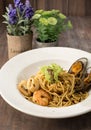 The Sea food spaghetti, with plant decoration